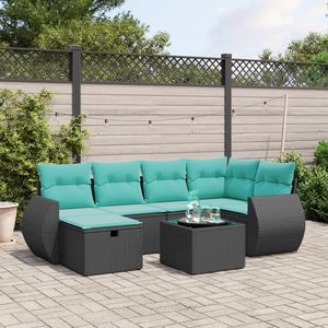 Set di divani da esterno in polyrattan nero, 7 pezzi con cuscini, mobili eleganti - Product Image 3