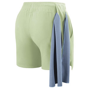 Pantalones Cortos Deportivos de Verano para Hombre, de Pana a Cuadros, Viscosa/Algodón, Cintura Elástica Alta, Transpirables, con Bolsillos - Product Image 3