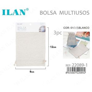 Borsa Multiuso ILAN 9x12cm 3 Pezzi in Cotone Bianco per Conservazione - Product Image 1