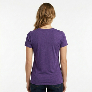 Camiseta de lona para mujer, manga corta, cuello en V, color negro, premium, transpirable. - Product Image 3