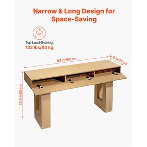 Consolle Rettangolare in Legno Stile Rustico da 63 Pollici, Tavolo Lungo e Stretto per Divano, Ideale per Ingresso e Magazzino - Product Image 2