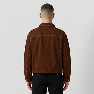 <b>Men's</b> Brown <b>Corduroy</b> Shirt <b>Jacket</b> Turn-down Collar Casual Solid Color Single Breasted Regular Fit Autumn Coat - Product Image 3