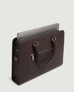 Porte-documents d'affaires de luxe en cuir de vachette véritable marron pour homme de Beena, avec grande capacité, fermeture à glissière, haute qualité - Product Image 1