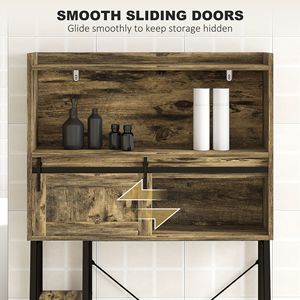 Rustic Brown Over the Toilet <b>Storage</b> Cabinet 4 <b>Open</b> Shelves Bathroom Organizer with 3 Compartments - Product Image 6