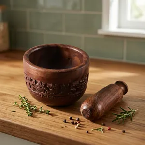 Ensemble mortier et pilon en bois d'acacia avec gravure Nakashi, ustensiles de cuisine traditionnels Khalbatta Okhli Musal Imam Dasta - Product Image 6