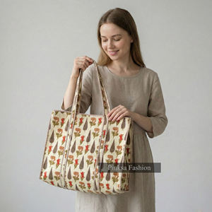 Bolso Tote Acolchado de Algodón con Estampado Floral para Mujer, Bolso de Hombro Boho de Gran Capacidad, Bolso Ecológico para Viajes, Playa y Compras - Product Image 4