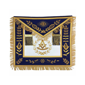 Tablier maçonnique de Luxe pour Ancien Maître Maçon, modèle Blue Lodge haut de gamme, avec broderie en fils d'or et franges dorées - Product Image 1