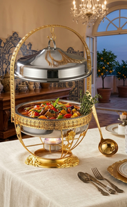 Casserole ronde en métal de style arabe et luxueux, avec couvercle en dôme poli, design chinois traditionnel, récipient isotherme pour aliments. - Product Image 3