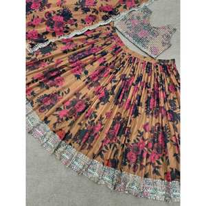 Lehenga Choli en bronze de créateur 2XL pour les fêtes, robes de cocktail avec imprimé numérique - Product Image 5