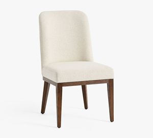 Silla de Comedor Tapizada con Patas de Madera, Silla Lateral Beige para Hogar y Restaurante, Muebles Indonesios - Product Image 1