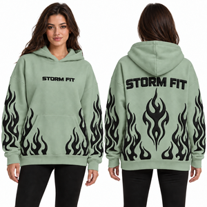 Sweat-shirt à capuche oversize pour femme, imprimé flamme rose, en coton tricoté, écologique, respirant, coupe-vent, streetwear, hiver - Product Image 2