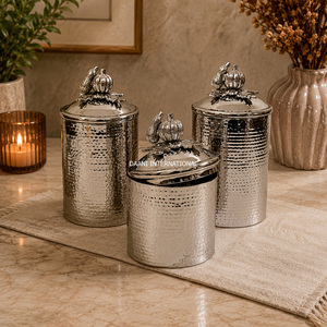 High End Silver Stainless Steel <b>Canister</b> <b>Set</b> Artisan Hammered Effect Modern Design Eco-Friendly Stackable Storage Containers - Product Image 4