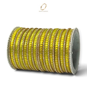 Bracelets artisanaux en aluminium jaune style Cachemire, plaqués or scintillant avec pierres, pour femmes, bijoux de mariée, vente en gros, pour fêtes - Product Image 1