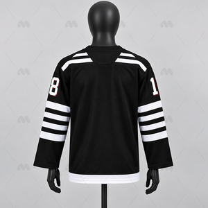 Camiseta de Hockey sobre Hielo Negra Personalizada con Rayas Blancas y Letras Rojas, Corta, Transpirable, de Poliéster que Absorbe la Humedad, Ropa de Verano para Hombre - Product Image 3