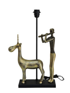 Base de lampe de table en aluminium artisanale - Sculpture de renne et de flûteur en or rustique pour la décoration de chevet et de salon - Product Image 2