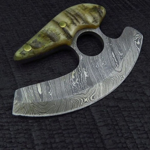 Handmade Custom 8-Inch Damascus Steel Pizza Cutter Carbon Steel <b>Kitchen</b> <b>Knife</b> with Leather Sheath. - Product Image 5