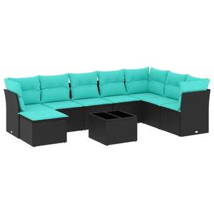 Juego de sofás de patio de ratán sintético negro de 9 piezas con cojines, conjuntos de jardín - Product Image 2