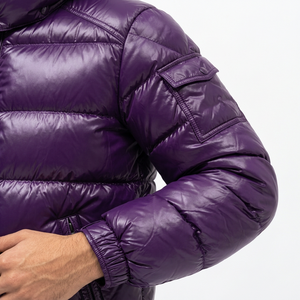 Men's <b>Purple</b> Hooded Puffer Jacket Windproof Breathable Zipper Closure Casual Winter 220g Polyester Shell Regular Length - Product Image 6