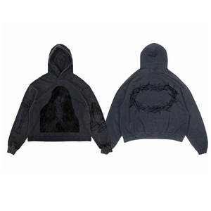 Sudadera con Capucha de Algodón Grueso para Hombre, con Efecto Lavado Ácido, Detalles Bordados y Diseño con Transferencia Térmica - Product Image 6