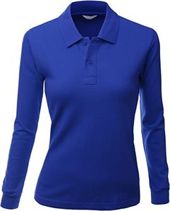 <b>Women's</b> Royal Blue <b>Long</b> <b>Sleeve</b> <b>Polo</b> <b>Shirt</b> 100% Polyester Knitted Casual Solid Color Collared Top - Product Image 6