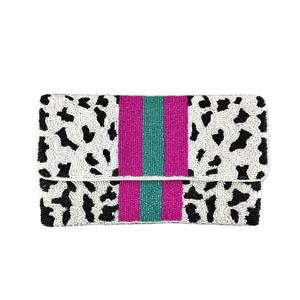 <b>Cuteness</b> Embroidery Pink & Blue Bows Beaded Summer Clutch <b>Purse</b> In Latest Fashion With Elegant Craftsmanship By Hiba Enterprises - Product Image 3