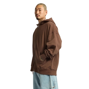 Sweat à capuche zippé marron pour homme, coupe oversize, en polaire, avec cordon de serrage, style streetwear, vente en gros - Product Image 3