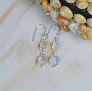 Handmade 925 Sterling Silver <b>Rainbow</b> Moonstone Hook Earrings Oval Gemstone Boho Gift for Women - Product Image 4