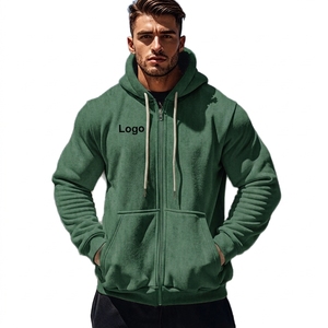 Men's Hooded <b>Zipper</b> <b>Sweatshirt</b> Solid Color Fleece Casual Regular Fit Autumn Wear Front Logo Design - Product Image 3