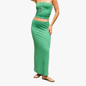 Conjunto de top corto sin tirantes y falda larga verde para mujer, ropa sexy para discoteca, conjunto de dos piezas de punto para primavera/verano, conjuntos de ropa exterior para mujer - Product Image 1