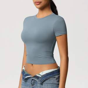 <b>Men's</b> Gym Workout <b>Stretchy</b> Bodycon Basic Tee Tops Crewneck Slim Fitted Short Sleeve Longline Quick Dry Anti-Wrinkle T-Shirt - Product Image 6