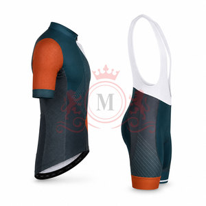 Ensemble maillot et short de cyclisme pour homme, bleu sarcelle, orange, blanc, motif géométrique, manches courtes, fermeture éclair sur le devant, pour adultes - Product Image 4