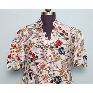 Vestido midi acampanado de algodón 100% para mujer, superventas, ecológico, lavable y transpirable, con botones en la espalda, estampado, cuello en V, largo. - Product Image 2