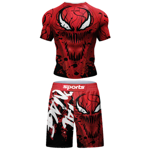 <b>Men</b> Compression Rash Guard Set Red Black Venom Print <b>Three</b> <b>Quarter</b> Sleeve Quick Dry Sports <b>Shorts</b> Kit - Product Image 2