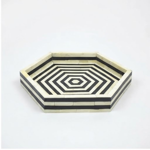 Handmade Modern Geometric Hexagonal Marble Effect Bone Inlay <b>Decorative</b> Tray Abstract Pattern <b>Panel</b> Design Single Piece - Product Image 1