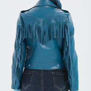 Blouson en cuir pour femme, coupe ajustée, fermeture éclair sur le devant, style motard, en velours côtelé, matelassé, respirant, décontracté, de haute qualité, authentique - Product Image 6