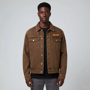 Chaqueta de Mezclilla Marrón para Hombre, Logotipo de Marca Bordado, Corte Regular, Estilo Casual, Otoño Invierno, Resistente al Viento, Cierre de Botones, Ecológica - Product Image 1