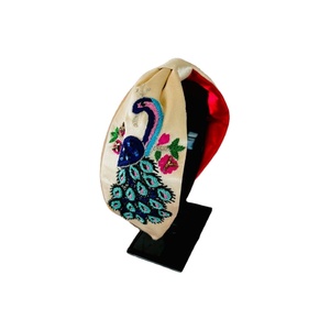 Premium Elegant Peacock Embroidered Knot <b>Headband</b> Bohemian Handmade Fabric Hairband with Floral Design for Women and Girls 2026 - Product Image 1