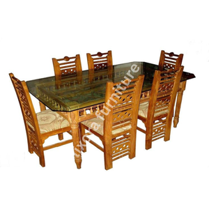 Luxury Handcrafted <b>Solid</b> <b>Wood</b> 6 Seater Dining <b>Table</b> Set Glass <b>Top</b> Ornate Traditional <b>solid</b> <b>wood</b> Finish - Product Image 5
