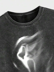 DTG Acid <b>Wash</b> Oversized Black T Shirt 280gsm 100% Combed Cotton Jersey Custom Graphic OEM Streetwear Men's shirts - Product Image 3