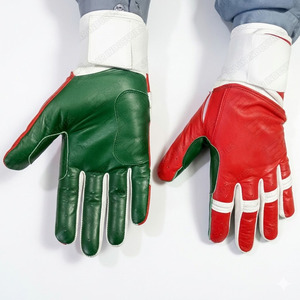 Gants de frappe en cuir rouge et vert, à enfiler, unisexes, pour adultes, durables, avec paume antidérapante et sangle de poignet réglable - Product Image 1