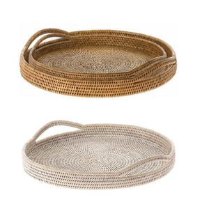 NEST & <b>SERVE</b> Woven Dinner Tray <b>Set</b> of 2, Table Bamboo Rattan Tray Food Fruit Storage - Product Image 2