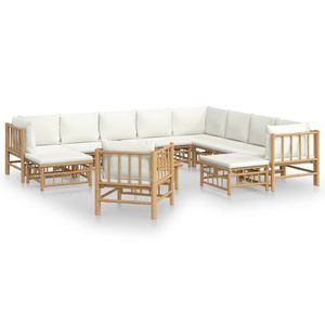 Grand ensemble de salon de jardin élégant en bambou et tissu (100 % polyester) couleur crème, canapés 100 % polyester pour l'extérieur - Product Image 2
