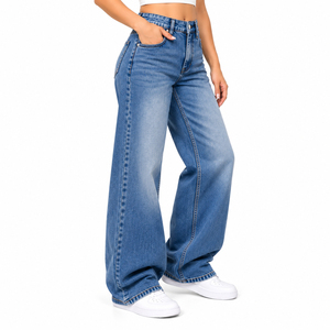 Jeans pour femmes de haute qualité, coupe large, taille haute, en denim, style baggy, coupe ample, personnalisés, jeans en denim à jambe droite pour femmes - Product Image 3
