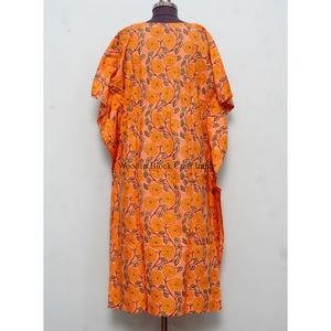 Vestido Kaftán de Tela con Estampado de Bloques Personalizado de Alta Calidad, Diseño con Cordón Ajustable en la Cintura, Corte Holgado, Largo, para Playa, Verano, para Mujer - Product Image 5