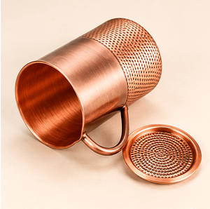Carafe à eau en cuivre avec couvercle, artisanale, martelée, pichet ayurvédique pour les bienfaits détoxifiants, vaisselle traditionnelle indienne - Product Image 5
