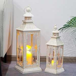 White Iron Waterproof <b>Lanterns</b> with Flameless <b>Candle</b> Light for Wedding Home Decoration - Product Image 5