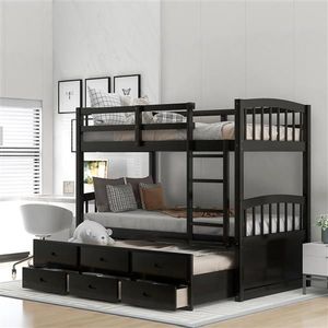 Espresso Wood Bunk Bed with Trundle and Drawers Kids & Teen Storage Solution - Product Image 1