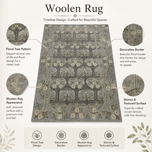 Tapis artisanal en laine avec motif floral Arbre de Vie pour salon, chambre et décoration intérieure - Product Image 6