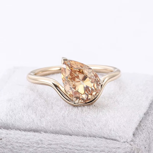 Luxury Fine Jewelry 925 <b>Silver</b> 10/14/18K <b>Solid</b> Yellow Gold Prong Setting Pear Cut Champagne Wedding Party Moissanite Ring for - Product Image 1