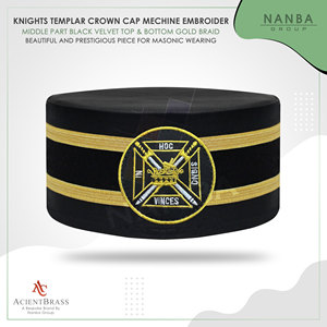 Gorra de la Comandancia de los Caballeros Templarios, Gorra Ceremonial Masónica |   Gorro Masónico de Terciopelo de Seda 100% Bordado Personalizado |   Fiesta - Product Image 2